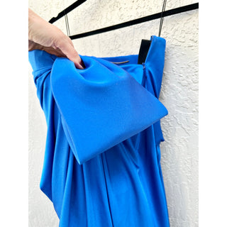 Saint Laurent Strapless Gathered Bow Satin Jersey Jumpsuit Blue Women's Size 1/S