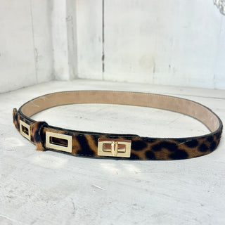 BE&D Calf Hair Leather Leopard Print Adjustable Waistbelt Brown/Black Large