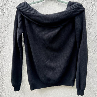 Lovers + Friends Off The Shoulder Ribbed Knit Top Sweater Black Women's Size L