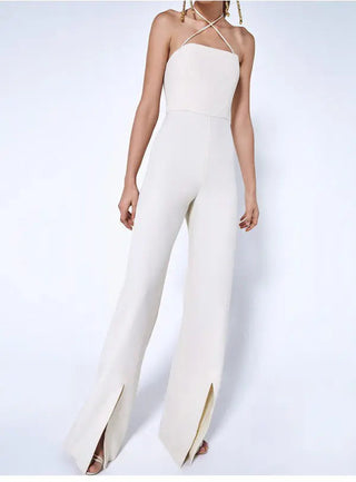 NWOT Alexis Rohani Halter Wide Leg Jumpsuits with Front Slit White Women's Small