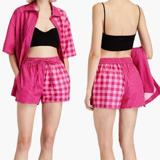 Solid & Striped The Charlie Printed Cotton-Poplin High Waisted Shorts Pink Large