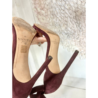 ALEXANDRE BIRMAN Clarita Bow-Embellished Suede Heel Sandals Burgundy 39 - 8.5 W