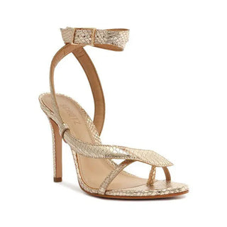 NWOT Schutz Courtney Metallic Embossed Leather Heeled Strappy Sandals Gold US 6