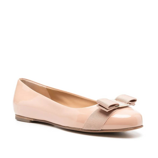 Ferragamo Varina Patent Leather Bow Ballerina Flats Light Pink Women's Size 9