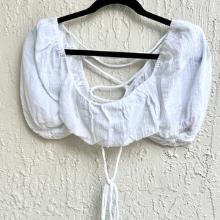 Lovers And Friends Puff Sleeve 100% Cotton Aviana Crop Top White Women's Size XS