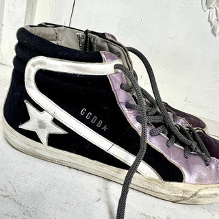 Golden Goose x Slide Suede High Top Skateboard Sneakers Black/Purple Womens 39