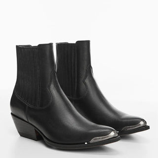 Mango Metallic Pointed Toe Faux Leather Ankle Chelsea Cowboy Boots Black EU 39