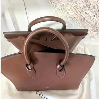 NWT Celine Smooth Calfskin Tie Knot Top Handle Tote Handbag Dark Brown Small