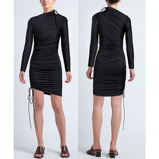 Balenciaga's Long Sleeve Ruched Bodycon Mini Dress Matte Black Women's 34 / US 2