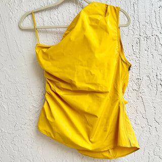 Ulla Johnson One Shoulder Senta Asymmetrical Ruched Top Yellow Women's Size 6