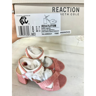 NWT Kenneth Cole Reaction Reeva Platform Poppy Weave Ankla Strap Sandals Pink 8M