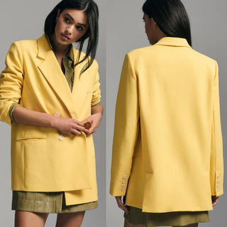 NWT Maeve Long Sleeve Notch Lapel Double-Breasted Blazer Yellow Womens Size US 2