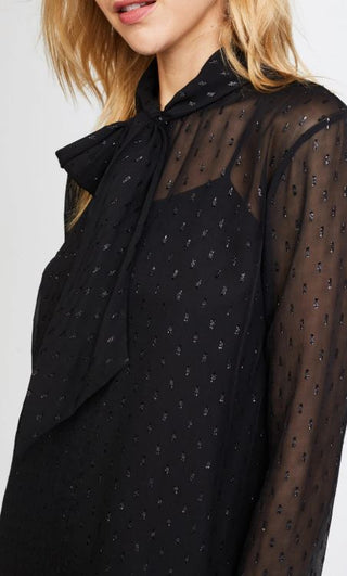 Theory Metallic Silk Scarf Bell Sleeve Mini Shirt Dress Black Women's Size 00