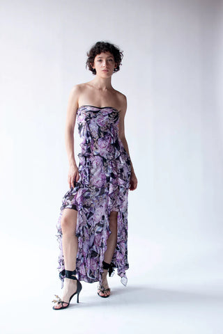 Diane von Furstenberg Montespan Silk Strapless Chiffon Maxi Dress Puple Women 10