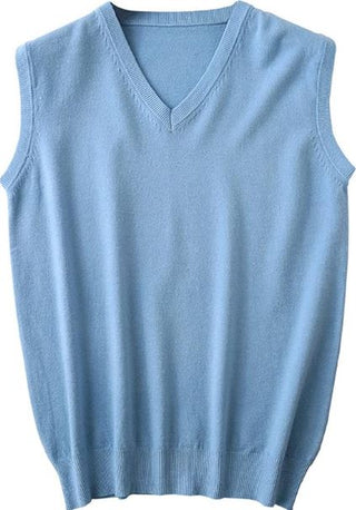 Loro Piana Sleeveless Wool Blend V-Neck Pullover Vest Light Blue Mens Size Large