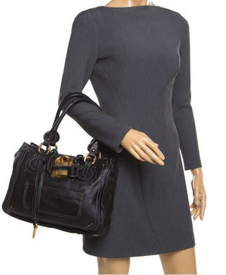 Chloé Paddington Lock & Key Grained Leather Satchel Bag Black Women's Large