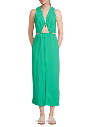 VIX By Paula Hermanny Gracie Front Slit Solid Cutout Midi Dress Green Women's Size 6