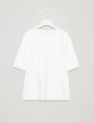 COS Elastic-Cuffed Short Sleeve Poplin Cotton Boxy Tee White Women's Size Medium