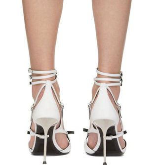 Alexander Wang Kiely Buffed Calfskin Leather Stiletto Heel Sandal White Size 37