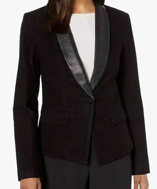 AG Adriano Goldschmied Leather Trim Single Breast Blazer Jacket Black Women's XS