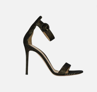 Gianvito Rossi Portofino Metallic Striped Open Toe Pump Heels Black Women's 39
