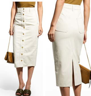 Triarchy Ms. Button-Front Denim Midi Skirt Organic Cotton White Women's Size 25