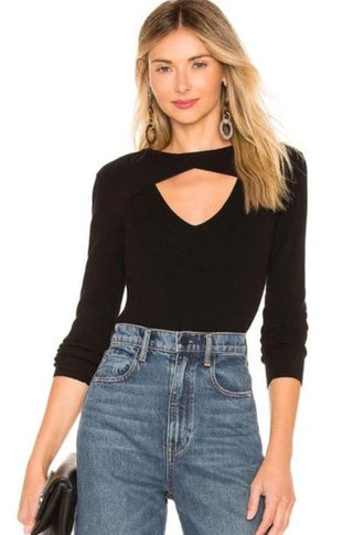 A.L.C. Curtis Crew Neck Crossover Peep Hole Blouse Top Black Women's Size XS