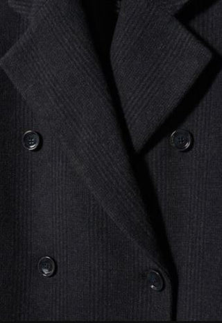 MNG Double Breasted Check Wool-Blend Coat Jacket Dark Heather Grey Women's Small