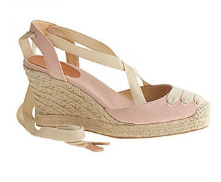 J.Crew Lace-Up Canvas Raffia Wedge Espadrille Sandals Blush Pink Women's US 10