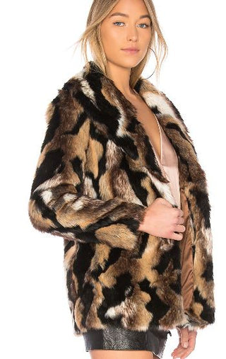 Eaves Colton Faux Fur Tiger Open Coat Jacket Wildcat Brown Women's Size Small