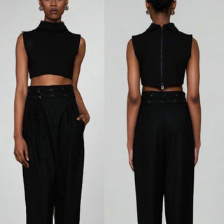 Nonchalant Label Ryland High Neck Full Zip Cropped Tank Top Black Womens Size XS