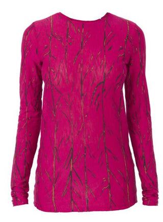 Proenza Schouler Printed Cotton Crew Neck Long Sleeve Shirt Hot Pink Women's XS