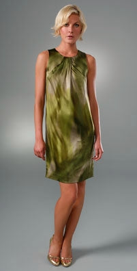 Vince Tie-Dye Silk Blend Sleeveless Mini Shift Dress Avocado Green Women's XS