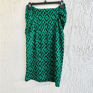 Diane Von Furstenberg High Rise Geometric Ruched Midi Skirt Green Women's Size 4