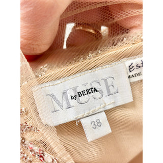 MUSE by Berta Embroidered Floral Sleeveless Padded Cocktail Dress Gold 38 / 4