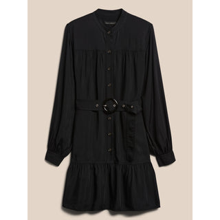 Banana Republic Long Sleeve Flounce Belted Button-Up Shirt Mini Dress Black XL