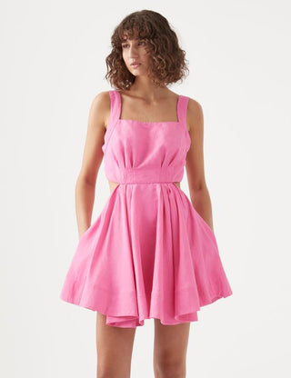 Aje Clara Tie Back Cut-Out Fit & Flare Mini Dress Protea Pink Women's Size 16