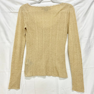 VTGRalph Lauren Long Sleeve Scoop Neck Knit Crochet Henley Top Cream Women's L