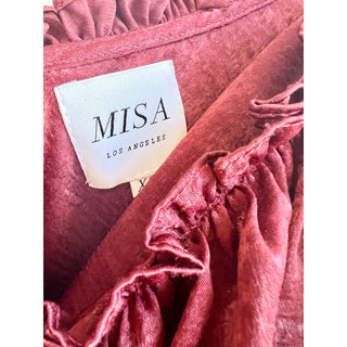 Misa Valerya Ruffle Trim Cold Shoulder Wrap Mini Dress Red Wine Women's Size XS