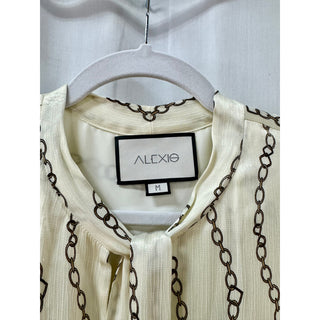 Alexis Lydia Chain Link Printed Tie Neck Shift Mini Dress Cream Women's Size M