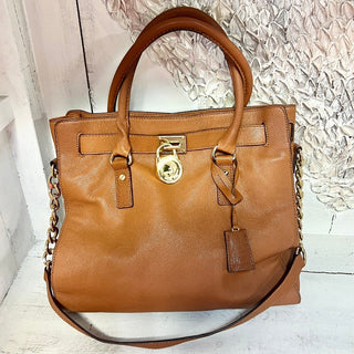 Michael Kors MK Hamilton Leather Tote Shoulder Handbag Cognac Brown