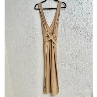 Majorelle Deep V Neckline Ribbed Knit Flare Leg Jumpsuit Camel Women's Medium