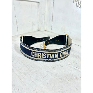 Christian Dior Bicolor Jacquard Logo Oblique CD Waist Belt Navy / Black 75 / M