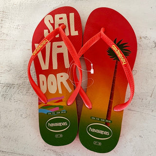 NWT Havaianas Slim Print Postcard Slip On Flip Flops Salvador Orange Women 37/38