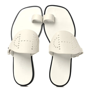 Hermes Calfskin Perforated Hera Slip On Slide Sandals White Women's EU 40.5