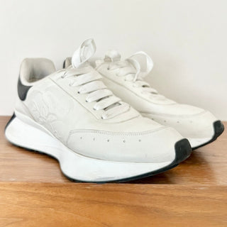 Alexander McQueen Leather Low Top Sprint Runner Sneaker White/Black Mens 43 / 10