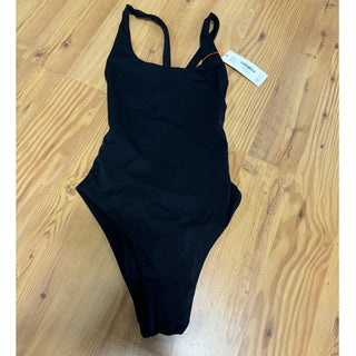 NWT Poema Swim Issa Scoop Neck Cross-Back One-Piece Swimsuit Black Womens Size S