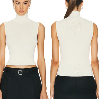 AYA MUSE Fera Sleeveless Slim Fit Turtleneck Top Buttercream Women's Size XXS