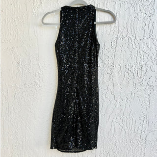 NWT Showpo High Neck Sequin Asymmetrical Hem Amirah Mini Dress Black Women Sz 2