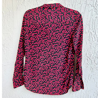 Equipment Femme Signature Silk Long Sleeve Button Down Shirt Red Hearts Women XS